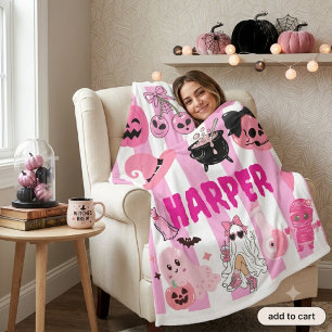 Personalised Pink Halloween Blanket - Cute Pink