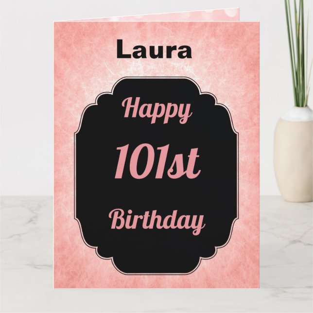 Personalised pink Happy 101st Birthday Card (Front)
