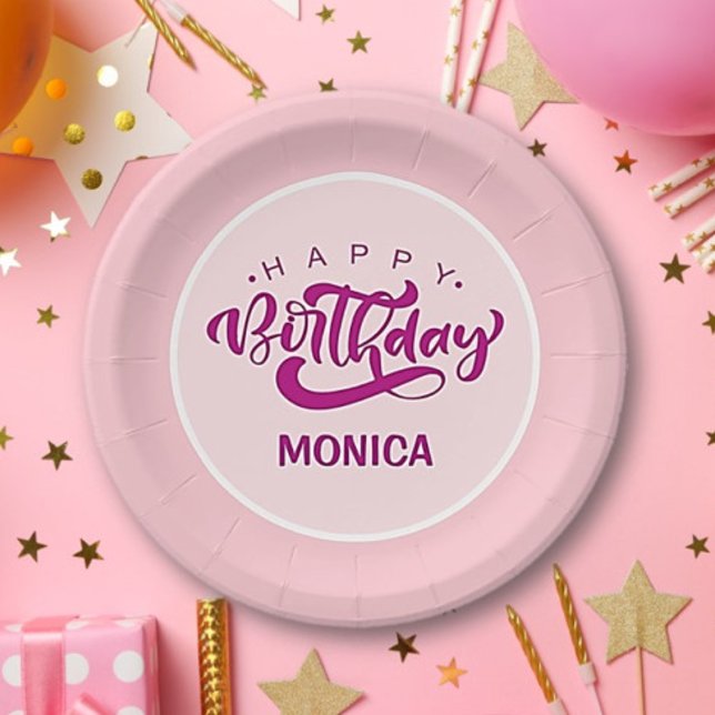 Personalised Pink Happy Birthday  Paper Plate (Creator Uploaded)