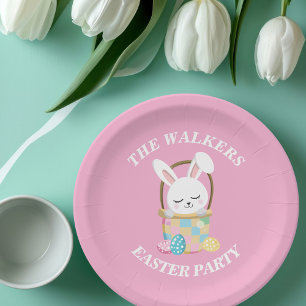 Personalised Pink Happy Easter Bunny Party Paper Plate