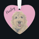 Personalised Pink Heart Apricot Golden Doodle Ornament<br><div class="desc">I am in love with this beautifully detailed watercolor illustration of a red, apricot, or golden doodle on a sweet pink heart! Personalise these pastel ornaments and make the nice list this year! For the perfect presents, pair it with a matching item from the collection for a thoughtful housewarming, bridal...</div>