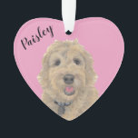 Personalised Pink Heart Apricot Golden Doodle Ornament<br><div class="desc">I am in love with this beautifully detailed watercolor illustration of a red, apricot, or golden doodle on a sweet pink heart! Personalise these pastel ornaments and make the nice list this year! For the perfect presents, pair it with a matching item from the collection for a thoughtful housewarming, bridal...</div>