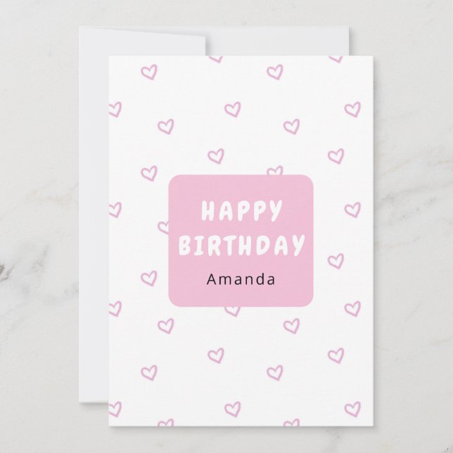 Personalised Pink Heart Birthday Card (Front)