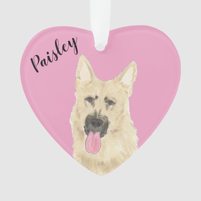 Personalised Pink Heart Black and Tan German Shep Ornament (Front)