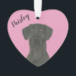Personalised Pink Heart Black Great Dane Ornament<br><div class="desc">I am in love with this beautifully detailed watercolor illustration of a black great dane on a sweet pink heart! Personalise these pastel ornaments and make the nice list this year! For the perfect presents, pair it with a matching item from the collection for a thoughtful housewarming, bridal shower, teacher,...</div>