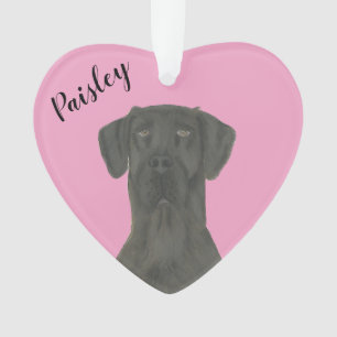 Personalised Pink Heart Black Great Dane Ornament