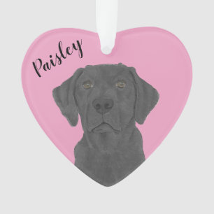 Personalised Pink Heart Black Labrador Ornament