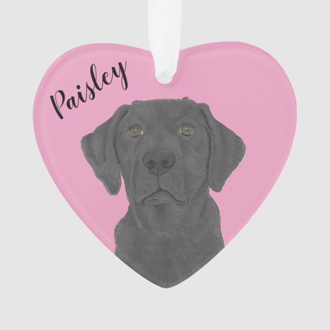 Personalised Pink Heart Black Labrador Ornament (Front)