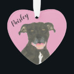 Personalised Pink Heart Black Pitbull Staffy Ornament<br><div class="desc">I am in love with this beautifully detailed watercolor illustration of a black pitbull or staffy dog on a sweet pink heart! Personalise these pastel ornaments and make the nice list this year! For the perfect presents, pair it with a matching item from the collection for a thoughtful housewarming, bridal...</div>