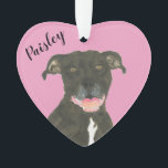 Personalised Pink Heart Black Pitbull Staffy Ornament<br><div class="desc">I am in love with this beautifully detailed watercolor illustration of a black pitbull or staffy dog on a sweet pink heart! Personalise these pastel ornaments and make the nice list this year! For the perfect presents, pair it with a matching item from the collection for a thoughtful housewarming, bridal...</div>