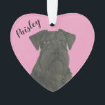 Personalised Pink Heart Black Schnauzer Ornament<br><div class="desc">I am in love with this beautifully detailed watercolor illustration of a black schnauzer dog on a sweet pink heart! Personalise these pastel ornaments and make the nice list this year! For the perfect presents, pair it with a matching item from the collection for a thoughtful housewarming, bridal shower, teacher,...</div>