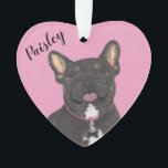 Personalised Pink Heart Black Tan Tricolo Frenchie Ornament<br><div class="desc">I am in love with this beautifully detailed watercolor illustration of a black and tan tricolor frenchie or french bulldog dog! Personalise these reversible ornaments and make the nice list this year! Shop the rest of my collection for the sweetest housewarming, bridal shower, teacher, mother-in-law, husband, boyfriend, secret santa, sympathy,...</div>