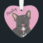 Personalised Pink Heart Black Tan Tricolo Frenchie Ornament<br><div class="desc">I am in love with this beautifully detailed watercolor illustration of a black and tan tricolor frenchie or french bulldog dog! Personalise these reversible ornaments and make the nice list this year! Shop the rest of my collection for the sweetest housewarming, bridal shower, teacher, mother-in-law, husband, boyfriend, secret santa, sympathy,...</div>