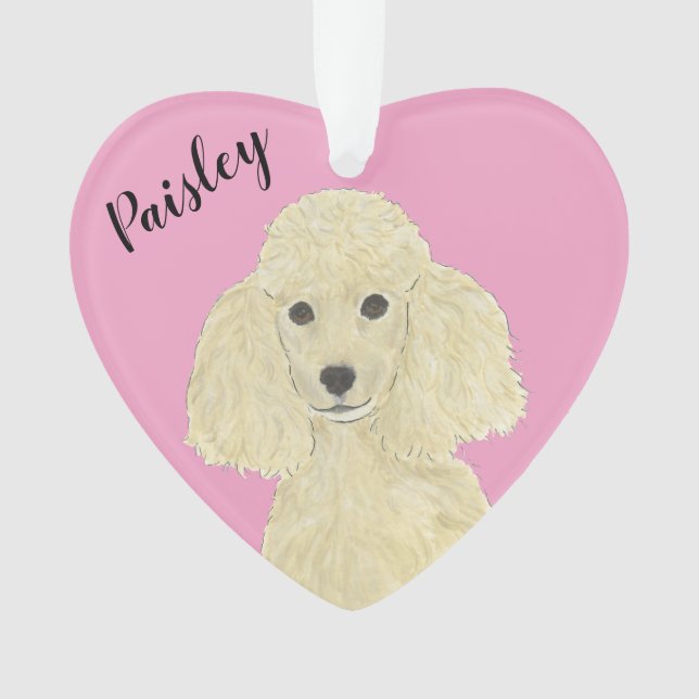 Personalised Pink Heart Blonde Tan Golden Poodle Ornament (Front)