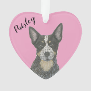 Personalised Pink Heart Blue Cattledog Heeler Ornament