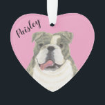 Personalised Pink Heart Brindle English Bulldog Ornament<br><div class="desc">I am in love with this beautifully detailed watercolor illustration of a brindle an white english bulldog on a sweet pink heart! Personalise these pastel ornaments and make the nice list this year! For the perfect presents, pair it with a matching item from the collection for a thoughtful housewarming, bridal...</div>
