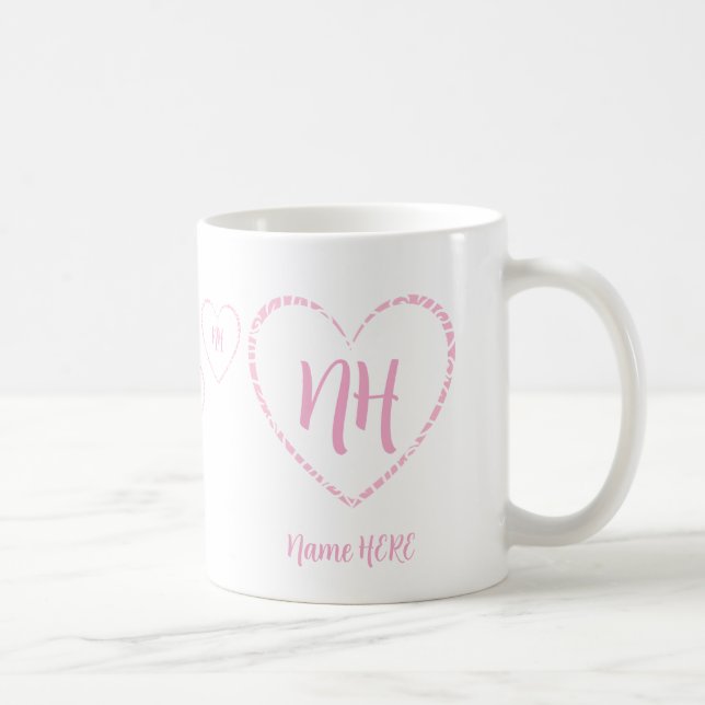 Personalised Pink Heart Charms, Monogram & Name Coffee Mug (Right)