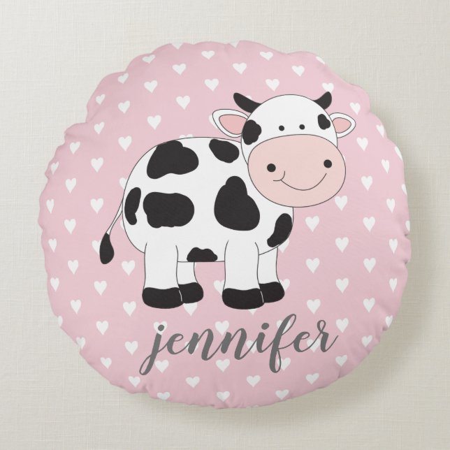 Personalised Pink heart cow pillow (Front)
