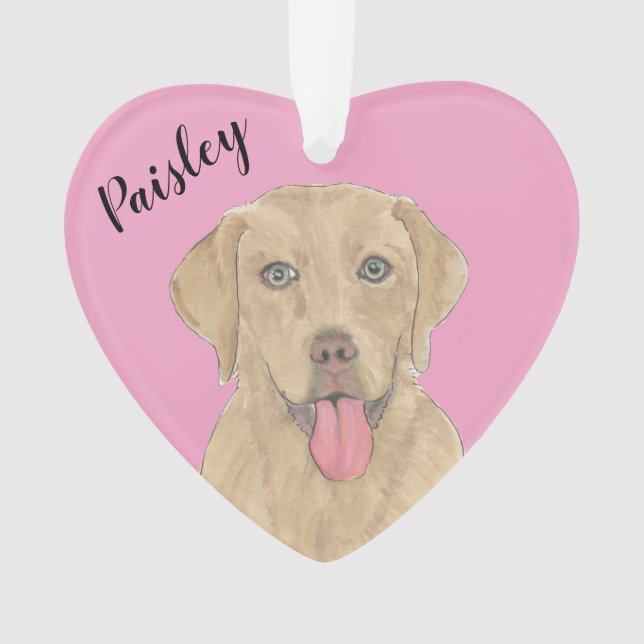 Personalised Pink Heart Dudley Labrador Ornament (Front)