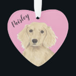 Personalised Pink Heart English Cream Dachshund Ornament<br><div class="desc">I am in love with this beautifully detailed watercolor illustration of an english long haired cream dachshund dog! Personalise these reversible ornaments and make the nice list this year! Shop the rest of my collection for the sweetest housewarming, bridal shower, teacher, mother-in-law, husband, boyfriend, secret santa, sympathy, or tough-to-shop-for gifts!...</div>