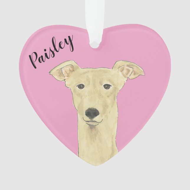 Personalised Pink Heart Fawn Greyhound Ornament (Front)