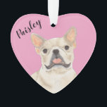 Personalised Pink Heart Fawn Tan Cream Frenchie Ornament<br><div class="desc">I am in love with this beautifully detailed watercolor illustration of a fawn, tan, or cream frenchie or french bulldog on a sweet pink heart! Personalise these pastel ornaments and make the nice list this year! For the perfect presents, pair it with a matching item from the collection for a...</div>