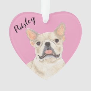 Personalised Pink Heart Fawn Tan Cream Frenchie Ornament