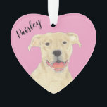 Personalised Pink Heart Fawn Tan Pitbull Staffy Ornament<br><div class="desc">I am in love with this beautifully detailed watercolor illustration of a a fawn pitbull or staffy dog on a sweet pink heart! Personalise these pastel ornaments and make the nice list this year! For the perfect presents, pair it with a matching item from the collection for a thoughtful housewarming,...</div>