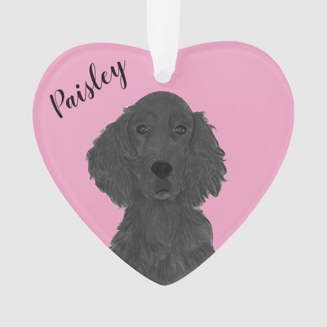 Personalised Pink Heart Flat Coated Retriever Ornament (Front)