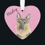 Personalised Pink Heart German Shepherd Ornament<br><div class="desc">I am in love with this beautifully detailed watercolor illustration of a german shepherd dog! Personalise these reversible ornaments and make the nice list this year! Shop the rest of my collection for the sweetest housewarming, bridal shower, teacher, mother-in-law, husband, boyfriend, secret santa, sympathy, or tough-to-shop-for gifts! To see more...</div>