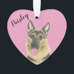 Personalised Pink Heart German Shepherd Ornament<br><div class="desc">I am in love with this beautifully detailed watercolor illustration of a german shepherd dog! Personalise these reversible ornaments and make the nice list this year! Shop the rest of my collection for the sweetest housewarming, bridal shower, teacher, mother-in-law, husband, boyfriend, secret santa, sympathy, or tough-to-shop-for gifts! To see more...</div>