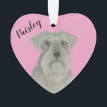 Personalised Pink Heart Grey SIlver Schnauzer Ornament<br><div class="desc">I am in love with this beautifully detailed watercolor illustration of a grey or silver schnauzer dog on a sweet pink heart! Personalise these pastel ornaments and make the nice list this year! For the perfect presents, pair it with a matching item from the collection for a thoughtful housewarming, bridal...</div>