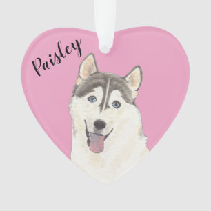 Personalised Pink Heart Husky Ornament