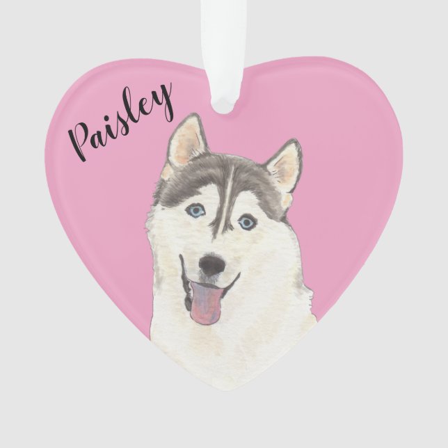 Personalised Pink Heart Husky Ornament (Front)