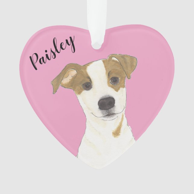 Personalised Pink Heart Jack Russell Terrier Ornament (Front)