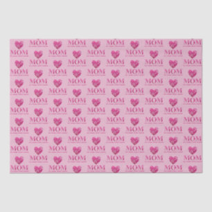 Personalised Pink Heart MOM Floral Lettering Art Tissue Paper