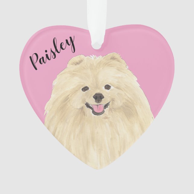 Personalised Pink Heart Pomeranian Ornament (Front)