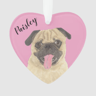Personalised Pink Heart Pug Ornament