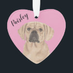 Personalised Pink Heart Puggle Ornament<br><div class="desc">I am in love with this beautifully detailed watercolor illustration of a puggle dog on a sweet pink heart! Personalise these pastel ornaments and make the nice list this year! For the perfect presents, pair it with a matching item from the collection for a thoughtful housewarming, bridal shower, teacher, mother-in-law,...</div>