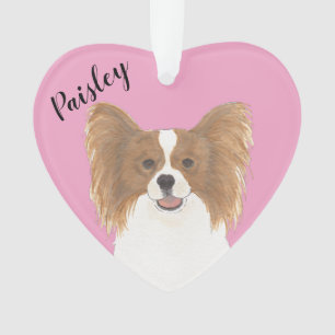 Personalised Pink Heart Red and White Papillon  Ornament
