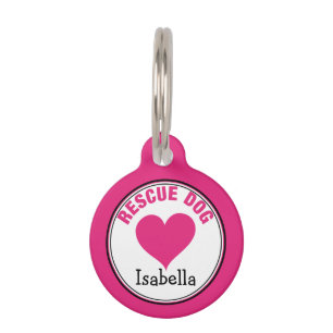 Personalised Pink Heart Rescue Dog ID Tag