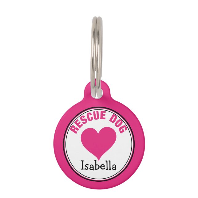 Personalised Pink Heart Rescue Dog ID Tag (Front)