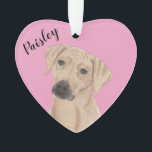 Personalised Pink Heart Rhodesian Ridgeback Ornament<br><div class="desc">I am in love with this beautifully detailed watercolor illustration of a rhodesian ridgeback dog on a sweet pink heart! Personalise these pastel ornaments and make the nice list this year! For the perfect presents, pair it with a matching item from the collection for a thoughtful housewarming, bridal shower, teacher,...</div>