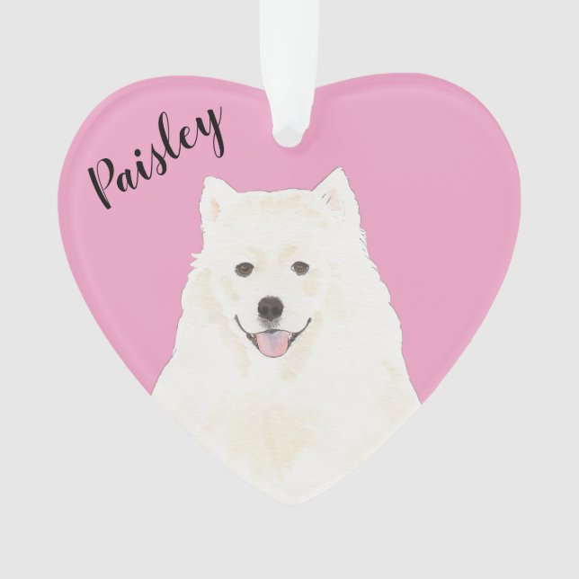 Personalised Pink Heart Samoyed Eskimo Dog Ornament (Front)