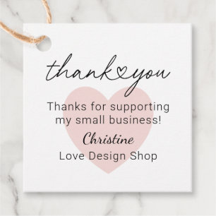 Personalised Pink Heart Small Business Thank You Favour Tags