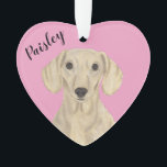 Personalised Pink Heart Smooth Cream Dachshund Ornament<br><div class="desc">I am in love with this beautifully detailed watercolor illustration of a smooth cream dachshund on a sweet pink heart! Personalise these pastel ornaments and make the nice list this year! For the perfect presents, pair it with a matching item from the collection for a thoughtful housewarming, bridal shower, teacher,...</div>