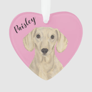 Personalised Pink Heart Smooth Cream Dachshund Ornament