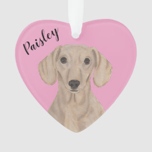 Personalised Pink Heart Smooth Red Dachshund Ornament