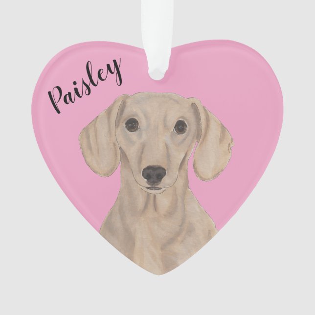 Personalised Pink Heart Smooth Red Dachshund Ornament (Front)