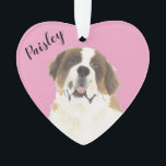 Personalised Pink Heart St. Bernard Dog Ornament<br><div class="desc">I am in love with this beautifully detailed watercolor illustration of a saint bernard dog on a sweet pink heart! Personalise these pastel ornaments and make the nice list this year! For the perfect presents, pair it with a matching item from the collection for a thoughtful housewarming, bridal shower, teacher,...</div>